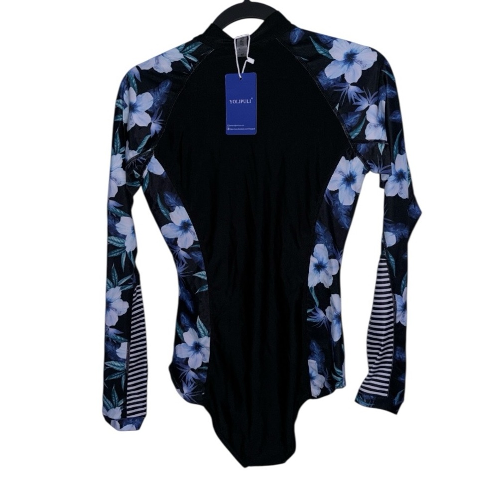 YOLIPULI One Piece Floral Swimsuit w/Long Sleeves&Thumbnail insert,P:16”, L:30”